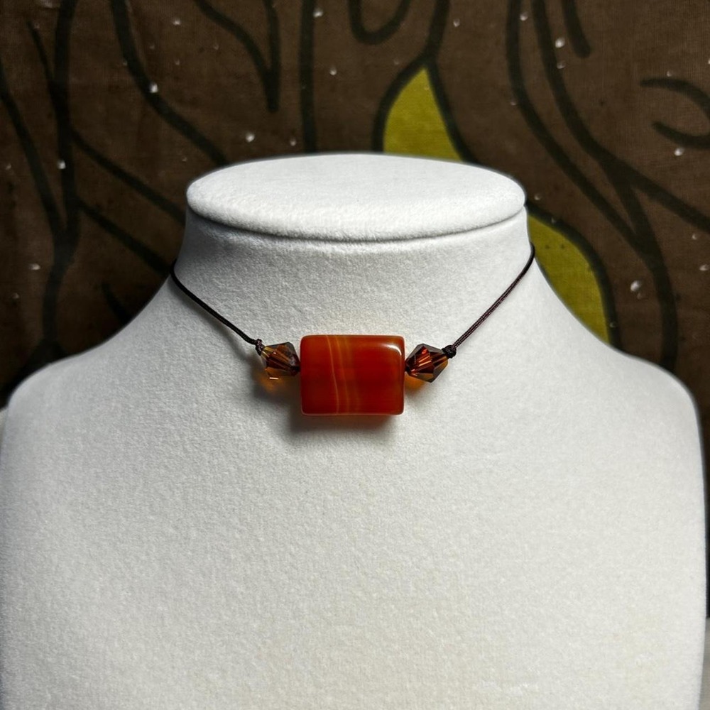 Orange Agate minimalist dainty cord necklace crystal glass beads gift for her